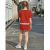 Arshiner Girls 2 Piece Outfits Summer Clothes Short Sleeve Drop Shoulder Shirt and Skirt with Built-in Shorts Athletic Sets(Red)