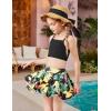 Arshiner Girls 3 Piece Swimsuit for Teen Girl Tankini Swimsuits Bathing Suit Beach Bikini Swimwear with Skirt(Black-hawaii)