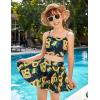 Arshiner Girls 3 Piece Swimsuit for Teen Girl Tankini Swimsuits Bathing Suit Beach Bikini Swimwear with Skirt(Black-sunflower)