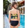 Arshiner Girls 3 Piece Swimsuit for Teen Girl Tankini Swimsuits Bathing Suit Beach Bikini Swimwear with Skirt(Black-sunflower)