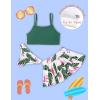 Arshiner Girls 3 Piece Swimsuit for Teen Girl Tankini Swimsuits Bathing Suit Beach Bikini Swimwear with Skirt(Dark Green – Hawaii)