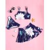Arshiner Girls 3 Piece Swimsuit for Teen Girl Tankini Swimsuits Bathing Suit Beach Bikini Swimwear with Skirt(Navy Blue-floral 2)