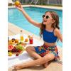 Arshiner Girls 3 Piece Swimsuit for Teen Girl Tankini Swimsuits Bathing Suit Beach Bikini Swimwear with Skirt(Navy Blue-floral 4)
