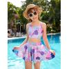 Arshiner Girls 3 Piece Swimsuit for Teen Girl Tankini Swimsuits Bathing Suit Beach Bikini Swimwear with Skirt(Pink-hawaii)