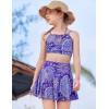 Arshiner Girls 3 Piece Swimsuit for Teen Girl Tankini Swimsuits Bathing Suit Beach Bikini Swimwear with Skirt(Purple)