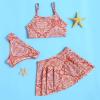 Arshiner Girls 3 Piece Swimsuit for Teen Girl Tankini Swimsuits Bathing Suit Beach Bikini Swimwear with Skirt(Red-bohemian)
