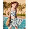 Arshiner Girls 3 Piece Swimsuit for Teen Girl Tankini Swimsuits Bathing Suit Beach Bikini Swimwear with Skirt(White-leaves)