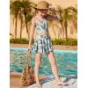 Arshiner Girls 3 Piece Swimsuit for Teen Girl Tankini Swimsuits Bathing Suit Beach Bikini Swimwear with Skirt(White-leaves)
