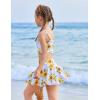 Arshiner Girls 3 Piece Swimsuit for Teen Girl Tankini Swimsuits Bathing Suit Beach Bikini Swimwear with Skirt(White-sunflower)