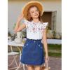Arshiner Girls Ruffle Short Sleeve Shirts Cute Summer Frill Neck Pleated Textured Blouse Tops(Floral White)