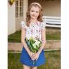 Arshiner Girls Ruffle Short Sleeve Shirts Cute Summer Frill Neck Pleated Textured Blouse Tops(Floral White)