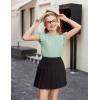 Arshiner Girls Ruffle Short Sleeve Shirts Cute Summer Frill Neck Pleated Textured Blouse Tops(Light Green)