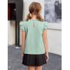Arshiner Girls Ruffle Short Sleeve Shirts Cute Summer Frill Neck Pleated Textured Blouse Tops(Light Green)