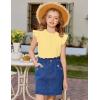 Arshiner Girls Ruffle Short Sleeve Shirts Cute Summer Frill Neck Pleated Textured Blouse Tops(Yellow)