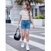 Arshiner Girls Shirt Crop Tops Short Sleeve Summer Drop Shoulder Batwing Sleeve Crewneck Loose T Shirt Tee(Black Stripe)