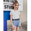 Arshiner Girls Shirt Crop Tops Short Sleeve Summer Drop Shoulder Batwing Sleeve Crewneck Loose T Shirt Tee(Black Stripe)