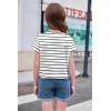 Arshiner Girls Shirt Crop Tops Short Sleeve Summer Drop Shoulder Batwing Sleeve Crewneck Loose T Shirt Tee(Black Stripe)