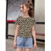 Arshiner Girls Shirt Crop Tops Short Sleeve Summer Drop Shoulder Batwing Sleeve Crewneck Loose T Shirt Tee(Leopard Print)