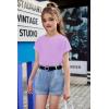 Arshiner Girls Shirt Crop Tops Short Sleeve Summer Drop Shoulder Batwing Sleeve Crewneck Loose T Shirt Tee(Purple)