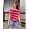 Arshiner Girls Shirt Crop Tops Short Sleeve Summer Drop Shoulder Batwing Sleeve Crewneck Loose T Shirt Tee(Red Stripe)