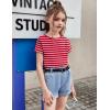 Arshiner Girls Shirt Crop Tops Short Sleeve Summer Drop Shoulder Batwing Sleeve Crewneck Loose T Shirt Tee(Red Stripe)