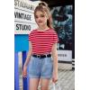 Arshiner Girls Shirt Crop Tops Short Sleeve Summer Drop Shoulder Batwing Sleeve Crewneck Loose T Shirt Tee(Red Stripe)