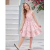 Arshiner Girls Summer Dress Bow-Tie Straps Sleeveless Flowy Ruffle Trim Boho Beach Casual Sundress(Pink Floral)