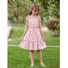 Arshiner Girls Summer Dress Bow-Tie Straps Sleeveless Flowy Ruffle Trim Boho Beach Casual Sundress(Pink Floral)