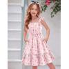 Arshiner Girls Summer Dress Bow-Tie Straps Sleeveless Flowy Ruffle Trim Boho Beach Casual Sundress(Pink Floral)