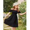 Arshiner Girls Summer Floral Ruffle Sundress Cold Shoulder Casual Holiday Dresses(Black)