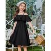 Arshiner Girls Summer Floral Ruffle Sundress Cold Shoulder Casual Holiday Dresses(Black)