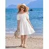 Arshiner Girls Tie Back Short Sleeve Ruffle Hem Off Shoulder Casual Elegant Dresses(A-white)