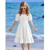 Arshiner Girls Tie Back Short Sleeve Ruffle Hem Off Shoulder Casual Elegant Dresses(A-white)