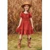 Arshiner Girls Tie Back Short Sleeve Ruffle Hem Off Shoulder Casual Elegant Dresses(B-brown)