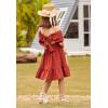 Arshiner Girls Tie Back Short Sleeve Ruffle Hem Off Shoulder Casual Elegant Dresses(B-brown)