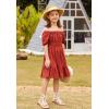 Arshiner Girls Tie Back Short Sleeve Ruffle Hem Off Shoulder Casual Elegant Dresses(B-brown)