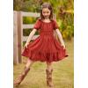 Arshiner Girls Tie Back Short Sleeve Ruffle Hem Off Shoulder Casual Elegant Dresses(B-brown)