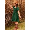 Arshiner Girls Tie Back Short Sleeve Ruffle Hem Off Shoulder Casual Elegant Dresses(B-dark Green)