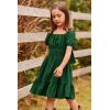 Arshiner Girls Tie Back Short Sleeve Ruffle Hem Off Shoulder Casual Elegant Dresses(B-dark Green)