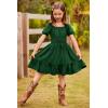 Arshiner Girls Tie Back Short Sleeve Ruffle Hem Off Shoulder Casual Elegant Dresses(B-dark Green)
