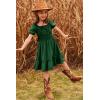 Arshiner Girls Tie Back Short Sleeve Ruffle Hem Off Shoulder Casual Elegant Dresses(B-dark Green)
