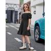 Arshiner Girls Tie Back Short Sleeve Ruffle Hem Off Shoulder Casual Elegant Dresses(Black)