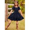 Arshiner Girls Tie Back Short Sleeve Ruffle Hem Off Shoulder Casual Elegant Dresses(B-navy Blue)