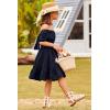 Arshiner Girls Tie Back Short Sleeve Ruffle Hem Off Shoulder Casual Elegant Dresses(B-navy Blue)