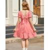 Arshiner Girls Tie Back Short Sleeve Ruffle Hem Off Shoulder Casual Elegant Dresses(B-orange Pink)