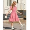 Arshiner Girls Tie Back Short Sleeve Ruffle Hem Off Shoulder Casual Elegant Dresses(B-orange Pink)