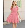 Arshiner Girls Tie Back Short Sleeve Ruffle Hem Off Shoulder Casual Elegant Dresses(B-orange Pink)