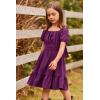 Arshiner Girls Tie Back Short Sleeve Ruffle Hem Off Shoulder Casual Elegant Dresses(B-purple)