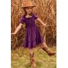 Arshiner Girls Tie Back Short Sleeve Ruffle Hem Off Shoulder Casual Elegant Dresses(B-purple)