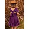 Arshiner Girls Tie Back Short Sleeve Ruffle Hem Off Shoulder Casual Elegant Dresses(B-purple)